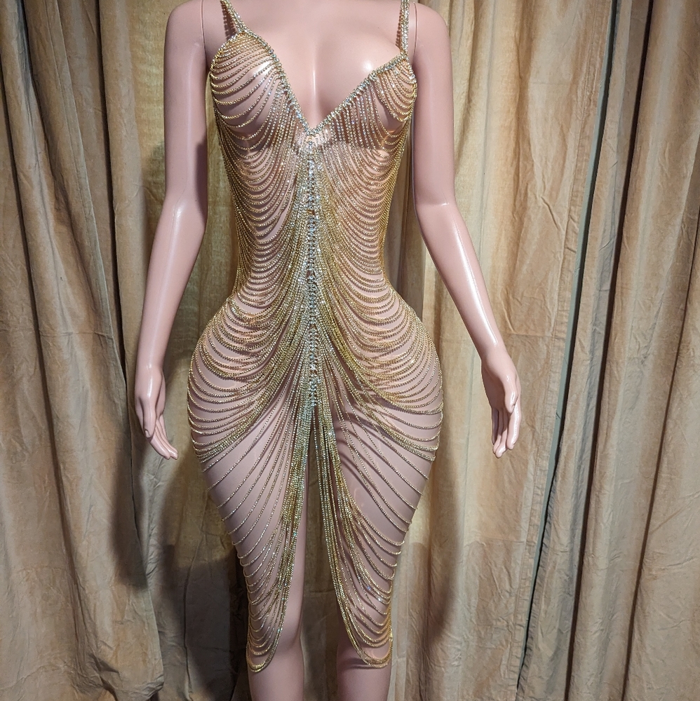 Maxi Rhinestones stones Strings Dress